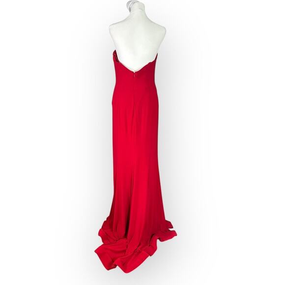 Mac Duggal Bustier Gown Women's 8 Red Strapless Sweetheart Maxi Pooled Train - Picture 5 of 13